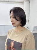 ラベンダーグレージュ韓国ボブ_前髪マチルダボブピンクベージュ