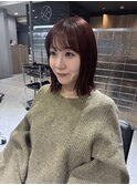チェリーレット ワインレッド×切りっぱなしボブby沼尾