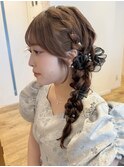 お呼ばれサイド編みおろしヘアアレンジヘアセットTK-74