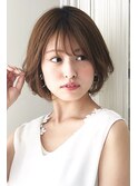 ★イメチェンマロンベージュ前髪小顔カット耳かけAラインボブ