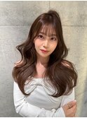 ★丸型逆三角ホワイトグレージュデジタルパーマチェリーブラウン