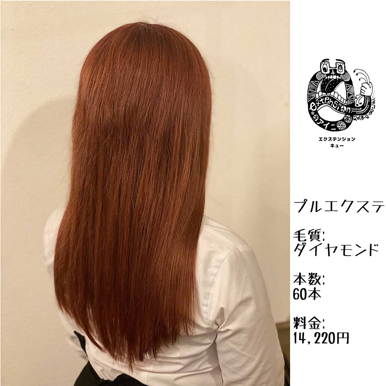 プルエクステ/ダイヤモンド毛質52cm(長さおへそ位)60本14,220円