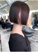 ミニボブ/インナーカラー/切りっぱなしボブ/インナーピンク