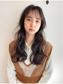 小顔前髪顔周りレイヤー×グレージュカラー デザインカラー