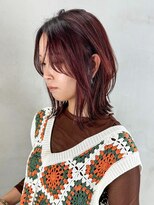 ボブルフ小顔秋色ピンクヘアー透明感カラーワンレン_ba531651