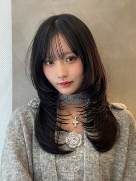 オムニス 表参道(Omnis) 暗髪美髪ざくざくレイヤーハッシュカット表参道ワンカールレイヤ