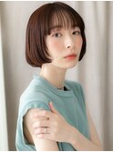 シースルーバングワインレッド切りっぱなしボブY越谷30代40代