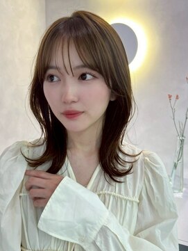 くびれミディアムレイヤーカット/ココアブラウン/韓国1