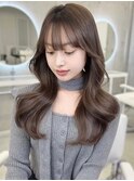 可愛いワンホンヘア＊くびれヘアぱっつん前髪オリーブグレージュ