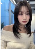 大人綺麗めレイヤースタイルシースルーバング