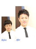 40代爽やかハーフアップビジネスツーブロックショート
