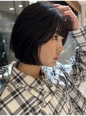 大人ボブ大人ショートボブ切りっぱなしボブ前髪あり前下がりボブ