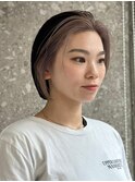 原宿ローライトブリーチダブルカラーインナーカラーショートボブ