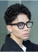 ベリーショートアップバングオールバックスパイラルパーマ