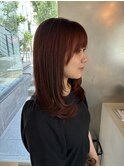 顔周りレイヤーカット/オレンジブラウン