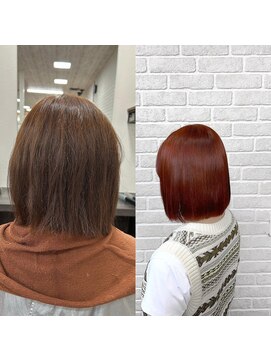 アボックス(abox) ブリーチなしオレンジ×切りっぱなしボブ×髪質改善