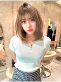 前髪顔周りレイヤーカット×切りっぱなしボブ×美髪髪質改善
