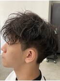 フェザーパーマ/グレーブルーカラー/刈り上げショートパンク