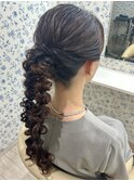 編み下ろしポニー/結婚式お呼ばれヘア/二次会ヘア/参列ヘア