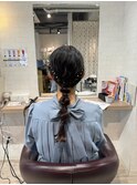 お呼ばれアレンジ ポニーテールアレンジ 編み下ろしアレンジ