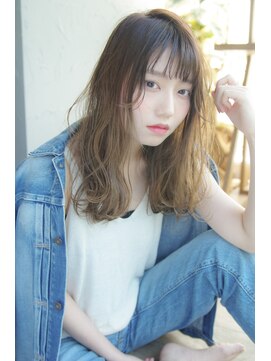 クシュ 所沢西口プロぺ通り(kusyu... ) くびれヘア韓国風巻きアプリコットオレンジ夏ハイライトカラー