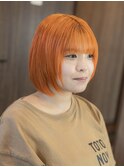 オレンジ/ショートボブ/顔まわりレイヤー