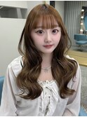 韓国ヘア/レイヤーカット/ヘーゼルベージュ/オリーブ/透明感