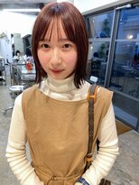 ユー(yew)&nbsp;ブリーチ無しピンクブラウン×シースルーバングボブ