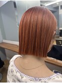オレンジ 切りっぱなし ボブ ブリーチ 髪質改善 ショート 三宮