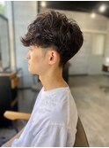 MEN’S HAIR カルマパーマダークアッシュベリーショート