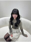 小顔薄めバンググレージュレイヤーロング前髪パーマ黒髪
