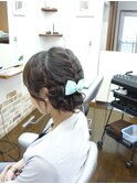 編み込みアレンジ・飾りリボン