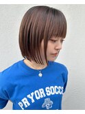 斜めバング/シルキーベージュ/ブラントカット[渋谷駅]