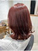大船ミディアムレイヤーカットワンカラーオリーブブラウン30代◆