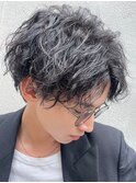 心斎橋シャドウパーマメンズマッシュウルフカット波巻きパーマ