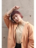 暖色系カラー ピンクオレンジ ミニボブ