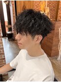 爽やかメンズショートメンズパーマメンズウェーブヘアアッシュ