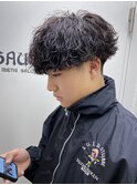 メンズツーブロック刈り上げマッシュ×波巻きツイストスパイラル