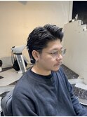 ハイライトマッシュパーマウルフアッシュブラック