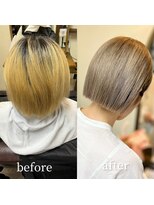 ガルボヘアー 桟橋店(garbo hair)&nbsp;ハイトーン 切りっぱなしボブ ハイグレージュ