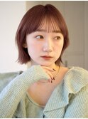 レイヤーボブ くびれヘア ワイドバング アプリコットオレンジ