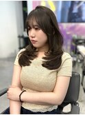 オリーブベージュミディアムレイヤーシースルーバング