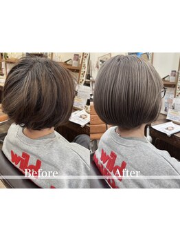 【船橋駅北口徒歩1分】低ダメージで発色のいいキラテラ導入！白髪ぼかしで「魅せる」お洒落染め♪