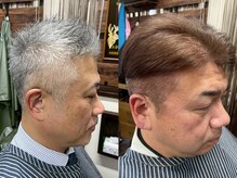レアの雰囲気（右側の方がイルミナカラーを用いた白髪染めです。理容室/メンズ）