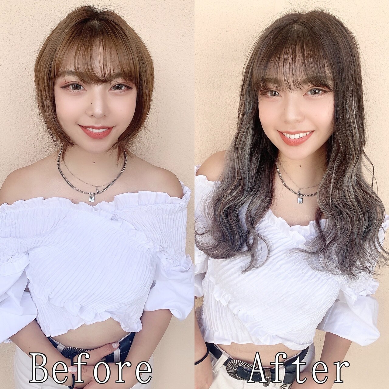 ココアグレージュ×シルバーアッシュ#シールエクステ#小顔ヘア