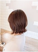 ブリーチなしカラー◎くびれ外ハネ×オレンジベージュ小顔ミディ