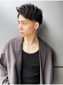 スーツ短髪ツーブロック束感モテる黒髪フェザーパーマt515