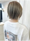 福山市美容室Caary切りっぱなしボブオリーブベージュカラー