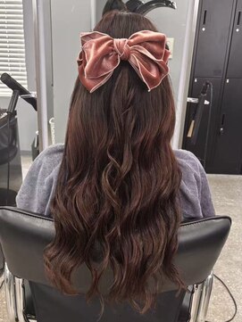 ハーフアップ×巻き下ろし　ヘアセット/リボンヘア