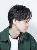 フェザーパーマ/ブルーブラック/刈り上げセンターパート[新宿]